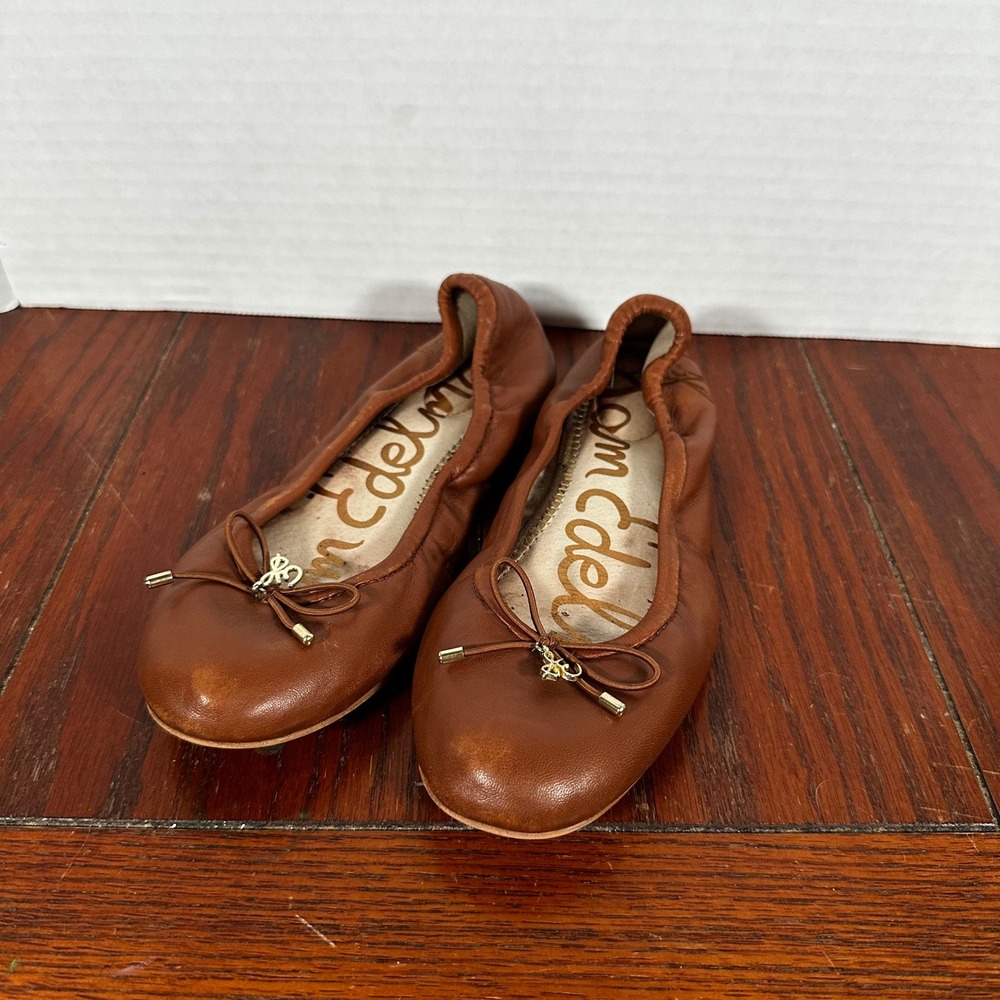 Sam Edelman Felicia Ballet Flats Women 4.5 Brown Good Leather Bow Classic